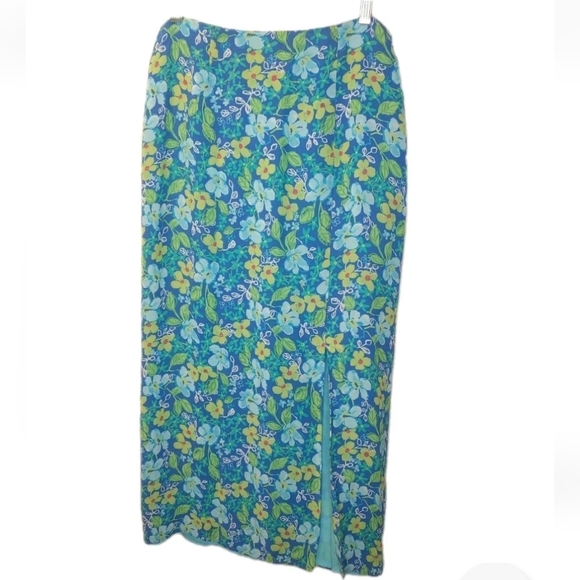 Sigrid Olsen Chiffon Maxi Skirt Woman Sz 8 Blue Floral Cottage Feminine Boho Vtg - Picture 1 of 10
